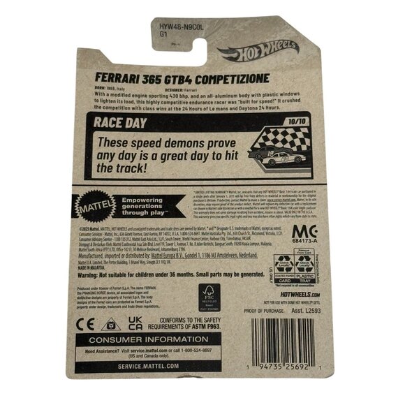 2025 Hot Wheels Ferrari 365 GTB4 Competizione • Race Day 222/250 • Red - Picture 2 of 5
